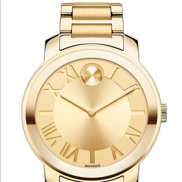 SOLD!!!   Movado Bold ROMAN Numeral index bracelet watch in GOLD. - Picture 2 of 6